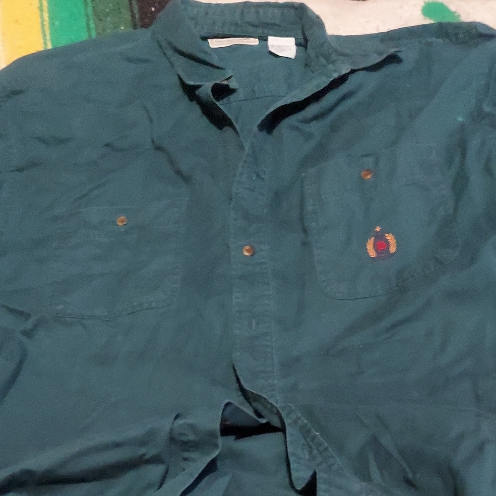 So 80s / 90s S/s Work Or Over Shirt By Bugle Boy In Teal With Embroidered Logo